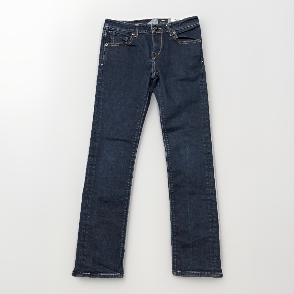 Volcom Vorta Women's 27 Slim Straight Blue Jeans Low-Rise Dark-Wash (27x27)